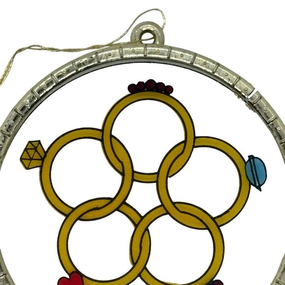 Stained Glass Christmas Ornament Round Silver Frame 12 Days Of Christmas Decor - Picture 3 of 4